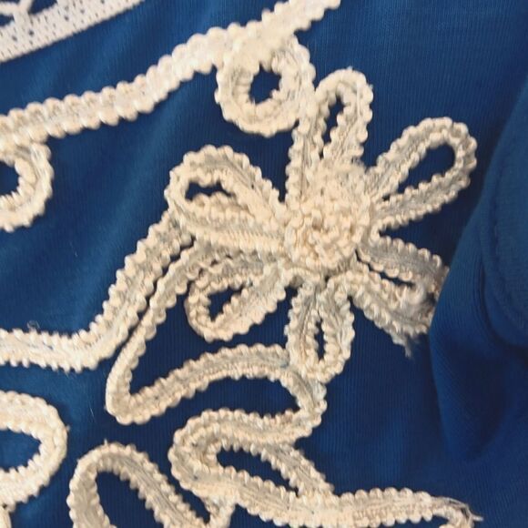 Objects D'art Royal blue and white short sleeve cold shoulder top - Picture 12 of 14